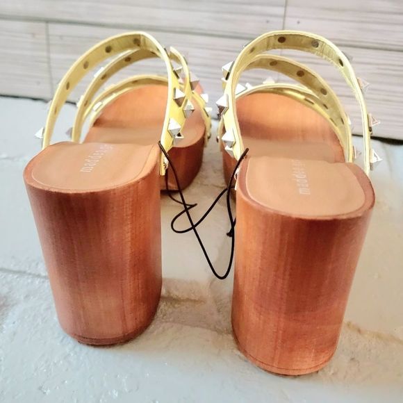 MADDEN GIRL BY STEVE MADDEN YELLOW STUDDED WOODEN HEELS LIGHTWEIGHT LEATHER - Picture 3 of 5